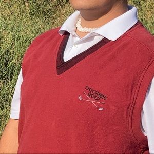 Vintage Dockers Golf Red V Neck Pull Over Sweater Vest Men's XL